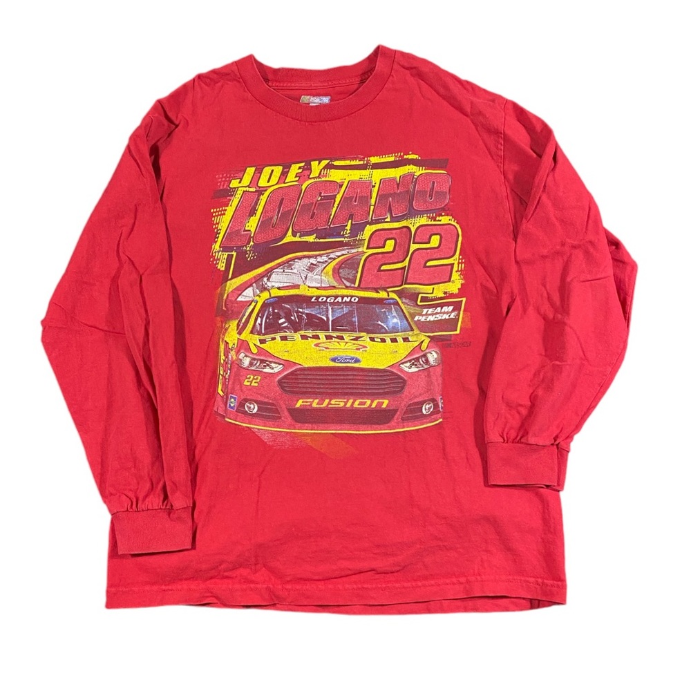 Joey Lagano Nascar Long Sleeve T-Shirt Pennzoil Red Yellow Racing Tee Large L
